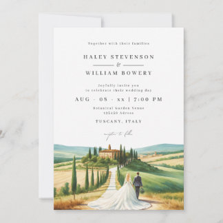 Convite Casamento Tuscany Ilustração Aquarela Skyline