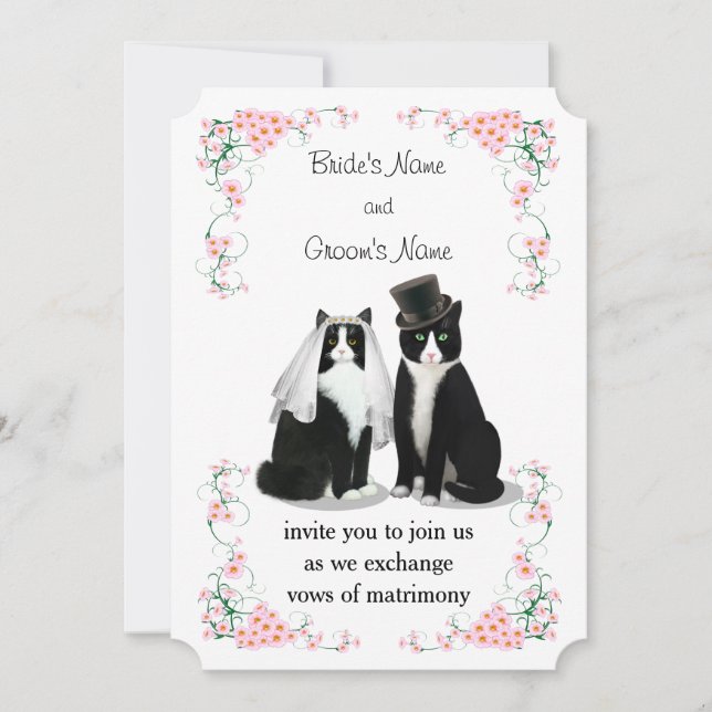 Convite Casamento Tuxedo Cat (Frente)