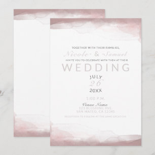 Convite Casamento Ultra Moderno Chic com Aquarela Rosa Enr