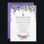 Convite Casamento Ultra Violet Watercolor Bat Mitzvah<br><div class="desc">Rosas Ultra Violet e peônias de morcego floral mitzvah convites com sotaque de roxo,  rosa e azul.</div>