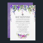 Convite Casamento Ultra Violet Watercolor Bat Mitzvah<br><div class="desc">Rosas Ultra Violet e peônias de morcego floral mitzvah convites com sotaque de roxo,  rosa e azul.</div>