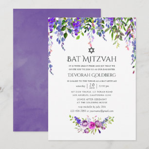 Convite Casamento Ultra Violeta em Aquarela Floral Bat Mit