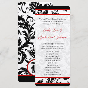 Convite Casamento Única Damasco 9x4 Preto Vermelho Branco