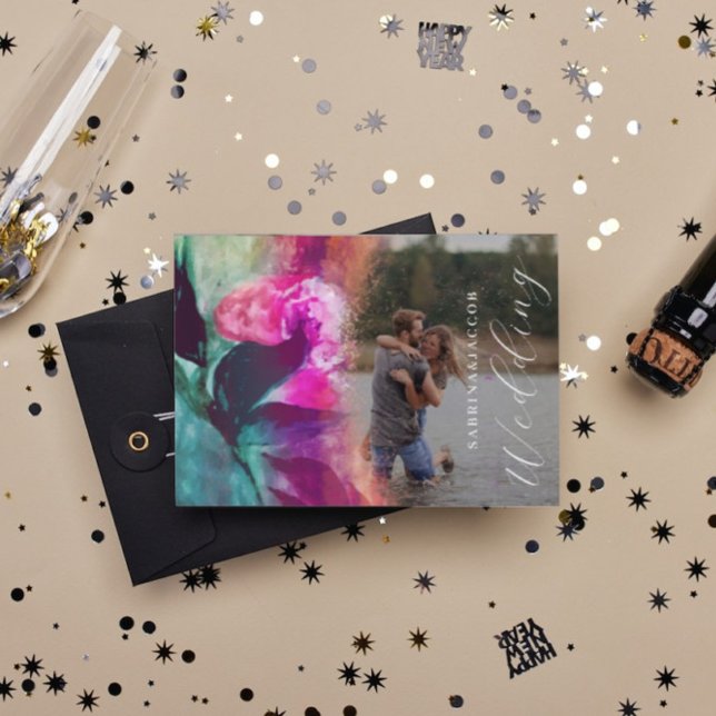 Convite Casamento Único bonito de Fotografia Rosa Rosa Bra (Criador carregado)