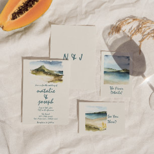 Convite Casamento Único da Praia Desenhada pela Mão d'Água