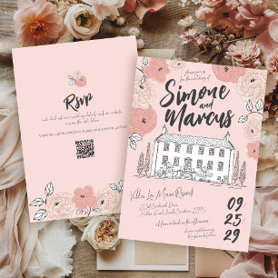Convite Casamento Único Da Villa Tuscana, De Mão Floral Ro