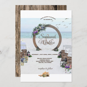 Convite Casamento Único das Flores de Praia de Wooden Arbo