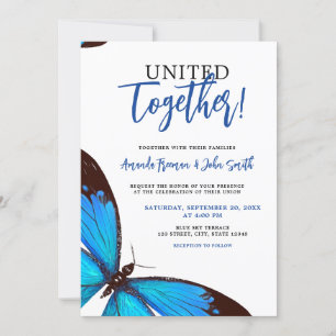 Convite Casamento Único de Borboleta Azul-Cintada