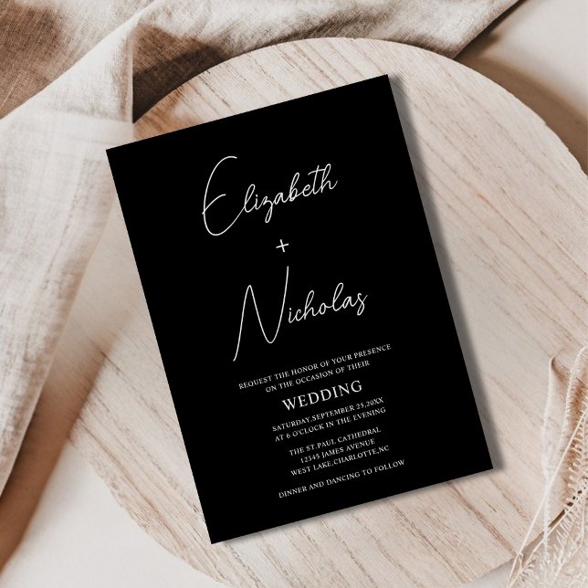 Convite casamento único de na moda preto e branco (Criador carregado)