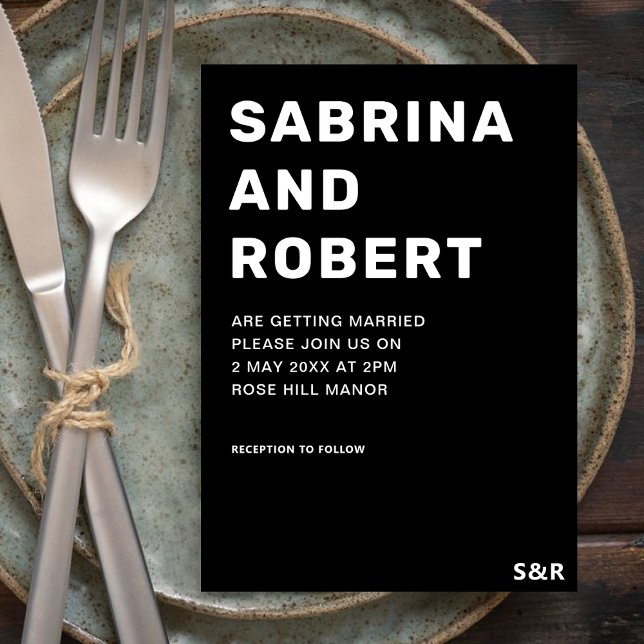 Convite Casamento Único de Tipografia Negra e Branca (Criador carregado)