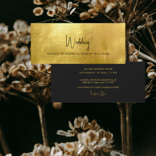 Convite Casamento Único Dourado Metálico e Preto