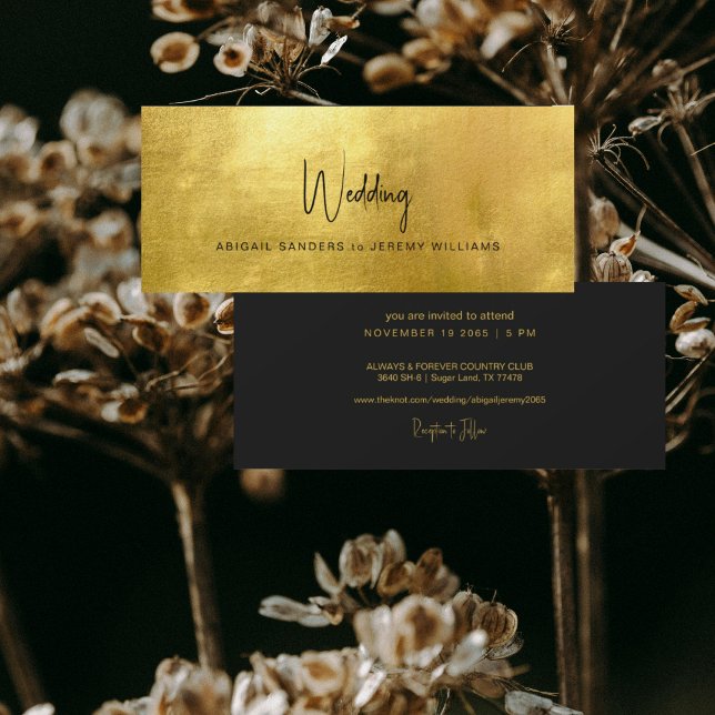 Convite Casamento Único Dourado Metálico e Preto (Criador carregado)