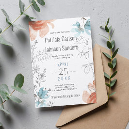 Convite Casamento único e empoeirado de pêssego e cinza