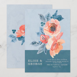 Convite Casamento Único Floral Coral e Dusty Blue