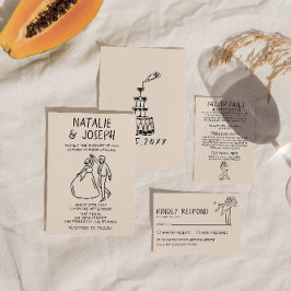 Convite Casamento Único Quirky Desenhado Pela Mão Retroati