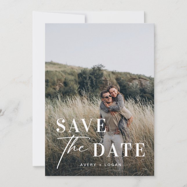 Convite Casamento Único Salve a Data da Foto (Frente)