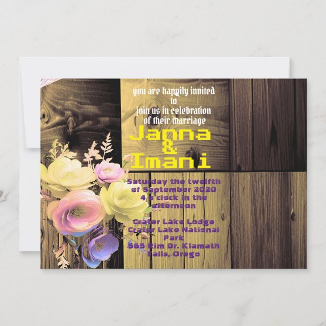 Convite casamento único texturizado de madeira (Frente)