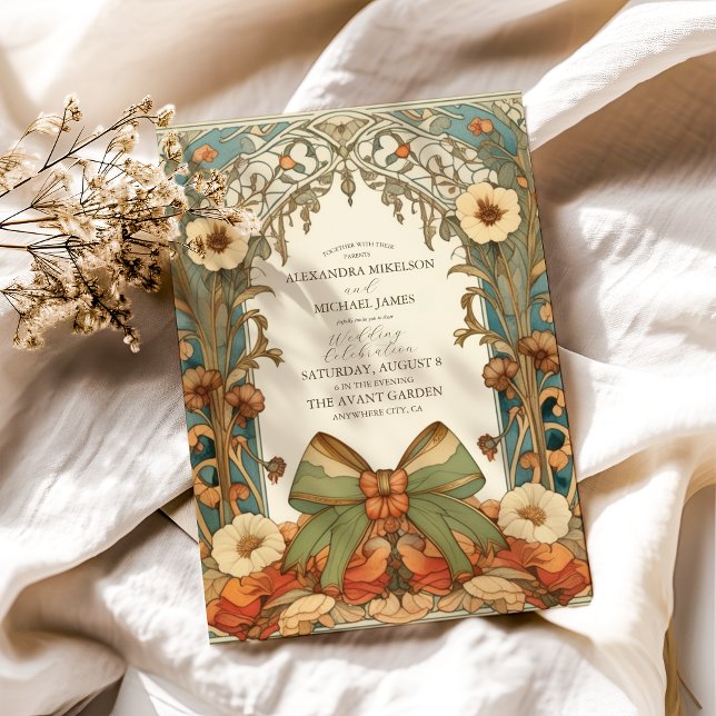 Convite Casamento Único Vintage Floral Art Nouveau (Criador carregado)