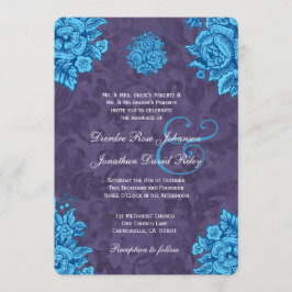 Convite Casamento V24 - Flores de Vintagem Púrpura