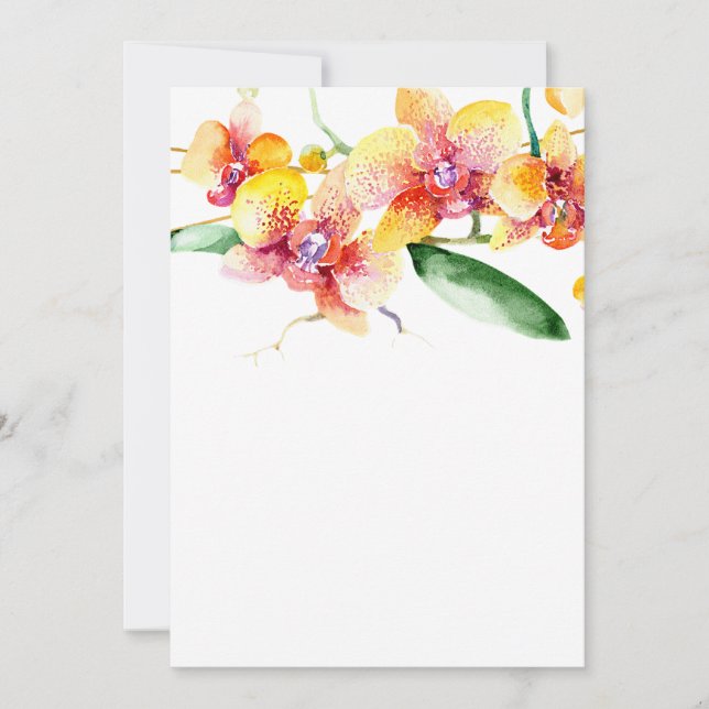 Convite Casamento Vazio de orquídeas vermelhas e amarelas (Frente)