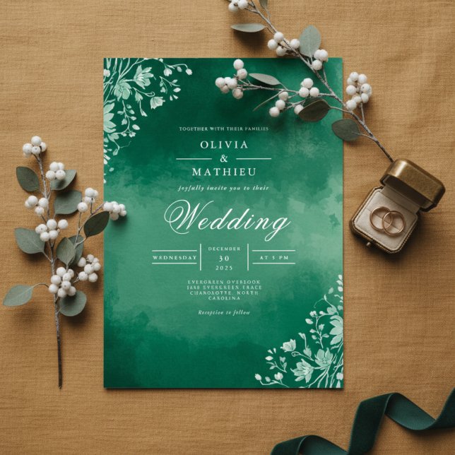 Convite Casamento Verdant Bloom Watercolor (Criador carregado)
