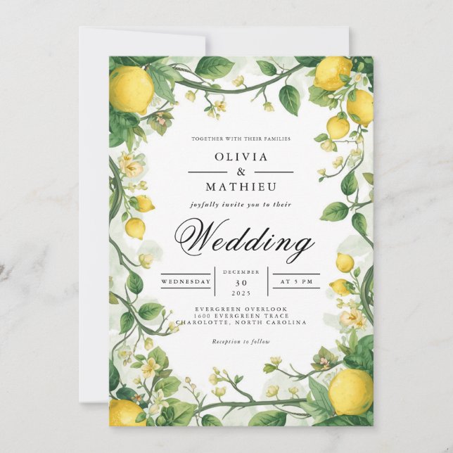 Convite Casamento Verdant Citrus Bloom Arch (Frente)