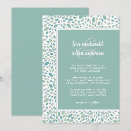 Convite Casamento Verde Abstrato Floral Chic Seaside