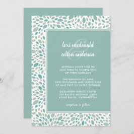 Convite Casamento Verde Abstrato Floral Chic Seaside