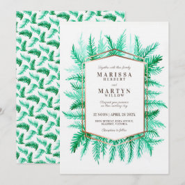 Convite Casamento verde-água com cor verde-de-folhagem inv
