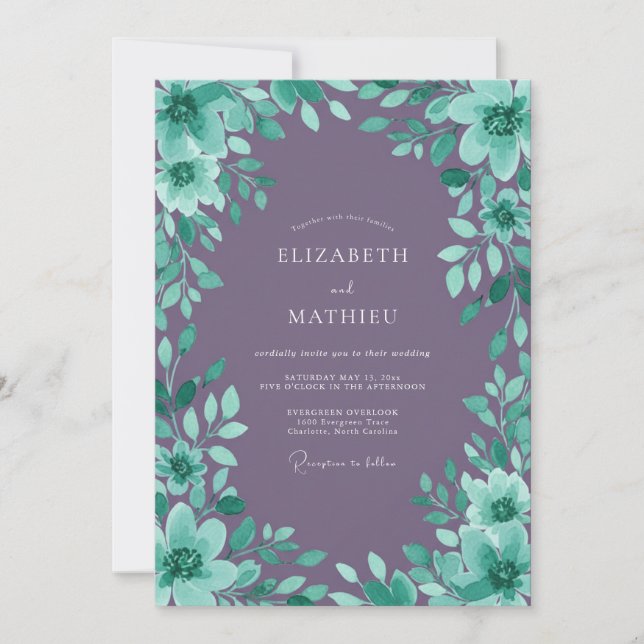 Convite Casamento Verde Água Marinha com Âmbar (Frente)
