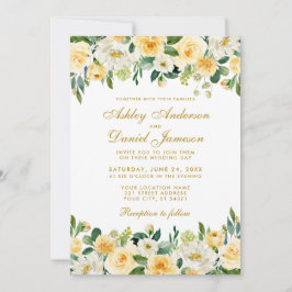Convite Casamento Verde Amarelo Dourado Elegante Watercolo