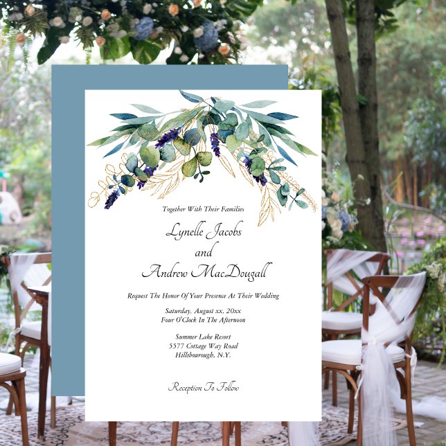 Convite Casamento Verde Azul Eucalyptus (Summer Watercolor Eucalyptus Blue Green Wedding Invitation)