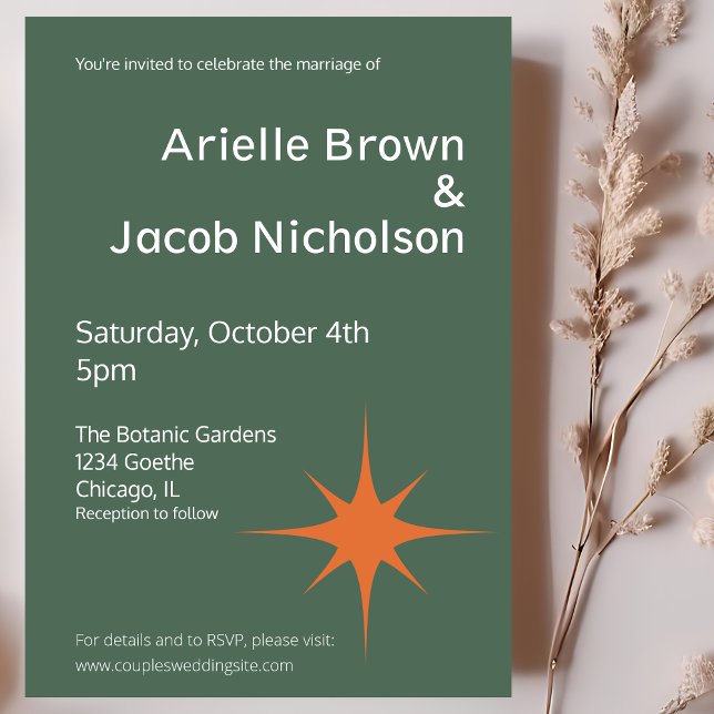 Convite Casamento Verde-Azul-Vintage Moderno e Creme (Criador carregado)