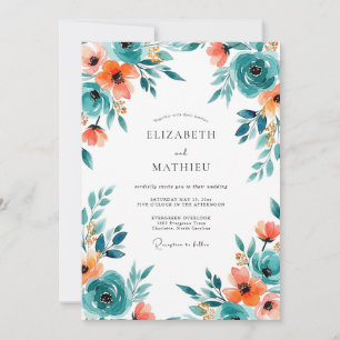 Convite Casamento Verde-azulado e Exuberante de Primavera
