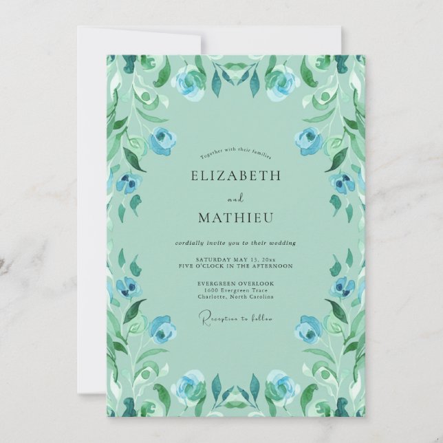 Convite Casamento Verde-azulado Hortelã (Frente)