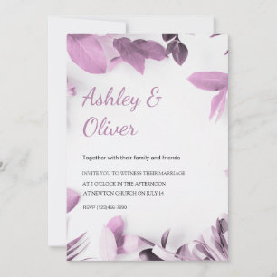 Convite Casamento Verde Branca de Folhas Rosa Simples