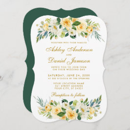 Convite Casamento Verde Branco Dourado Amarelo Floral
