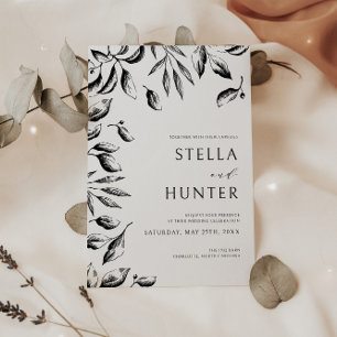 Convite Casamento Verde Branco e Negro Vitoriano Moderno