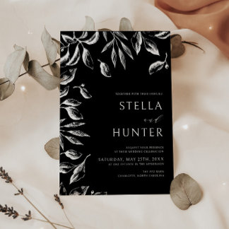 Convite Casamento Verde Branco e Negro Vitoriano Moderno