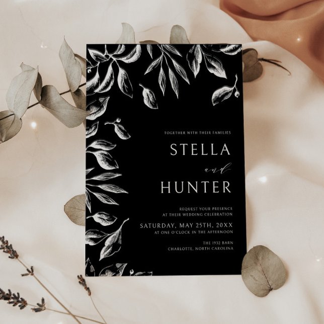 Convite Casamento Verde Branco e Negro Vitoriano Moderno (Criador carregado)