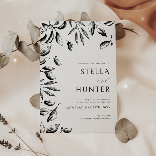 Convite Casamento Verde Branco e Negro Vitoriano Moderno (Criador carregado)