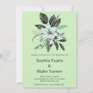 Convite Casamento Verde Chá Floral Botânico Azul e Verde