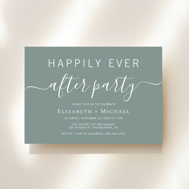 Convite Casamento Verde Chic Sage Após Festa (An chic Happily Ever After Party invitation for your wedding celebration)