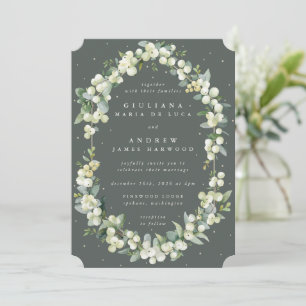 Convite Casamento Verde Cinza Elegante com Snowberry+Eucal