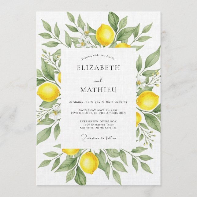 Convite Casamento Verde Citrino Amarelo (Frente)