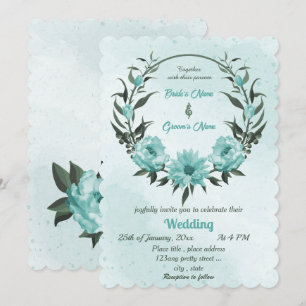 Convite casamento verde com flores azuis