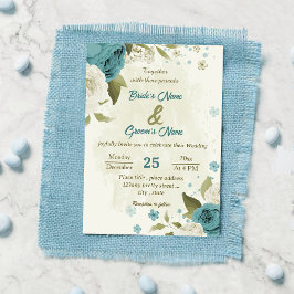 Convite casamento verde com flores brancas azuis