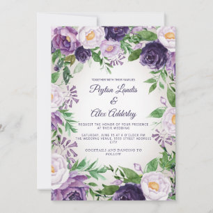 Convite Casamento Verde com Lavanda Roxa Elegante