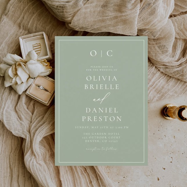 Convite Casamento Verde da Caligrafia Moderna Minimalista (Criador carregado)