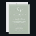 Convite Casamento Verde da Elegante Monograma Formal Sage<br><div class="desc">O convite de casamento verde ao estilo tradicional, com um design simples e clássico, com seu monograma inicial e seus nomes em um dentro de caligrafia elegante de uma fronteira fina. Todos os elementos de design podem ser alterados na ferramenta de edição de design. Estes convites de casamento elegantes são...</div>